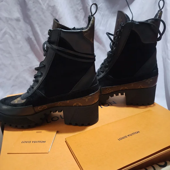 Louis Vuitton Black Monogram Lace-Up Platform Boots - Picture 6 of 9